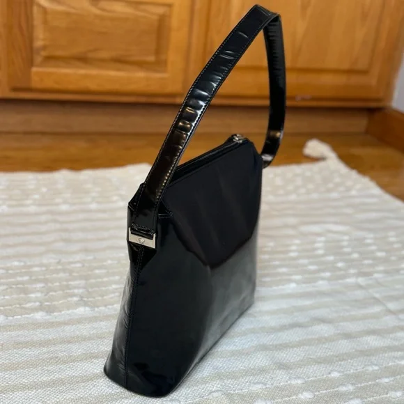 Gianni Versace vintage black patent leather tote shoulder bag silver hardware - Picture 1 of 16